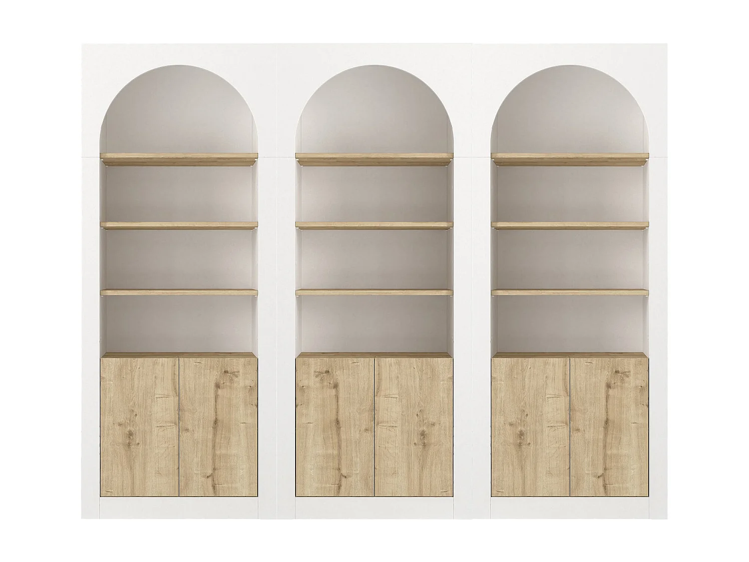 Lot de 3 bibliothèques avec 4 niches et 2 portes - Blanc et naturel clair - CYMORA