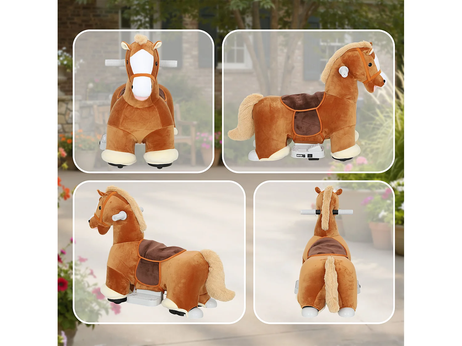 AIYAPLAY Cavallo Elettrico per Bambini 1.5-5 Anni con Pedali, Rotelle e Suoni Integrati, Cavallo Giocattolo in Peluche, PP, Metallo e ABS, 74x34x51 cm, Marrone