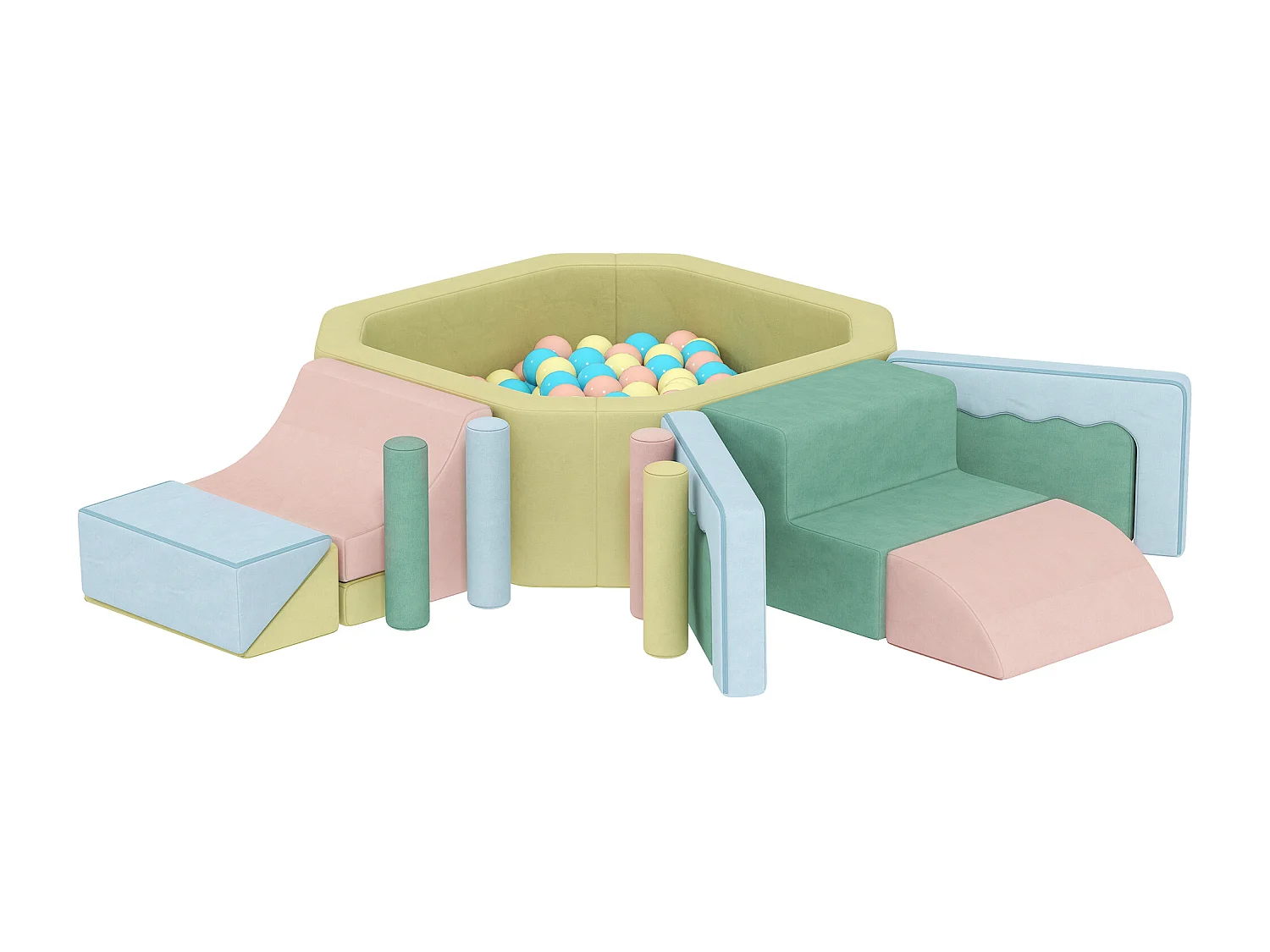 Set 15 blocchi morbidi per bambini modulabili con 200 palline