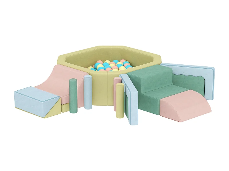 Set 15 blocchi morbidi per bambini modulabili con 200 palline