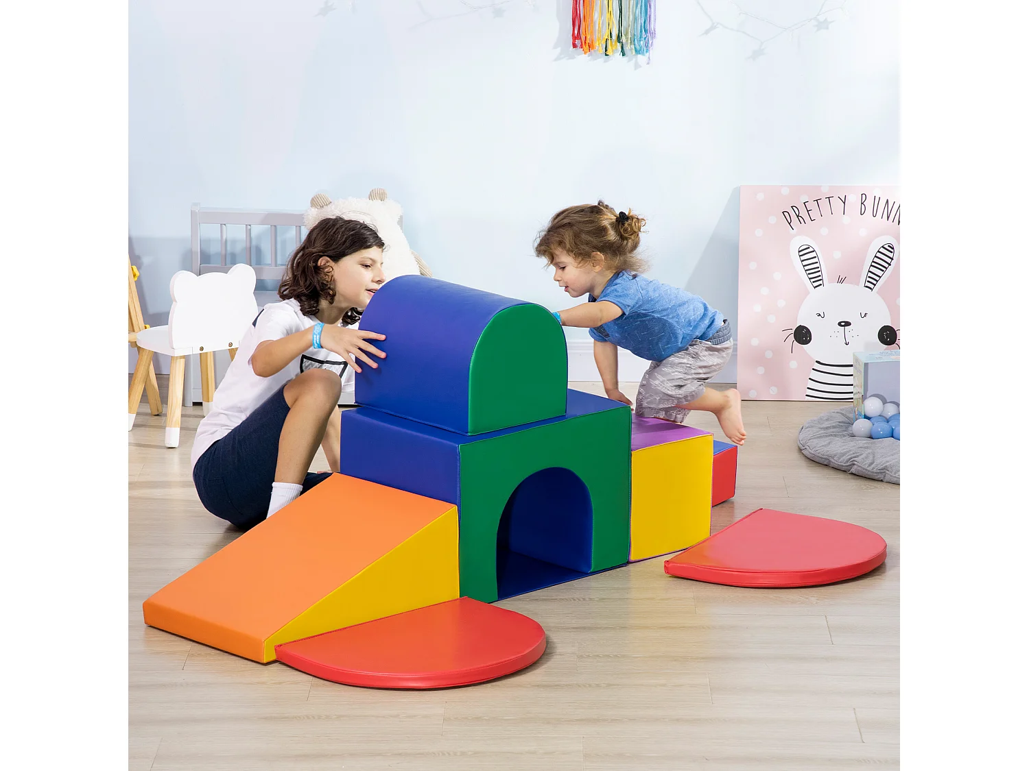 Set da gioco per bambini 1-3 anni da 7 blocchi in pu e epe multicolore