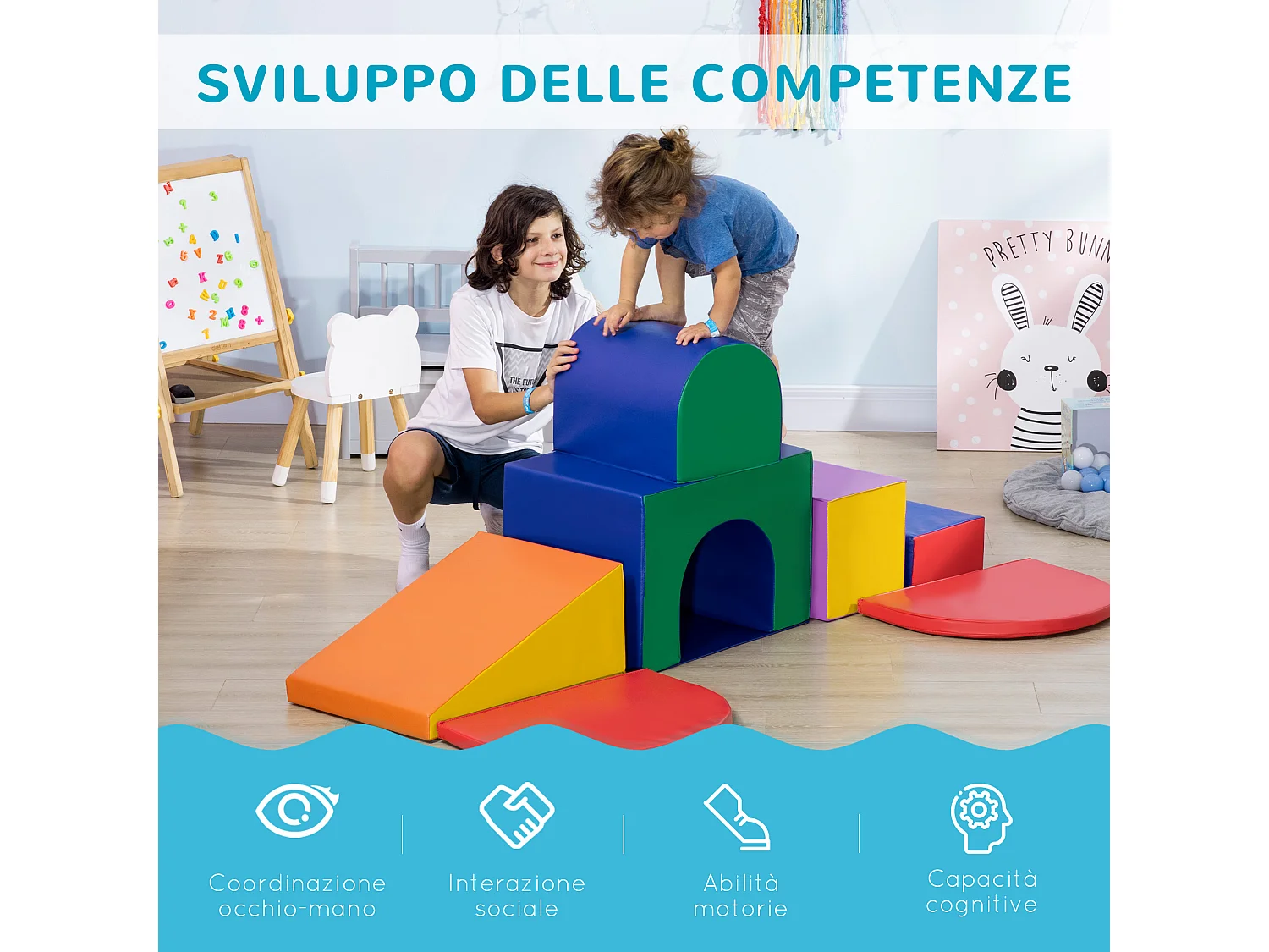Set da gioco per bambini 1-3 anni da 7 blocchi in pu e epe multicolore