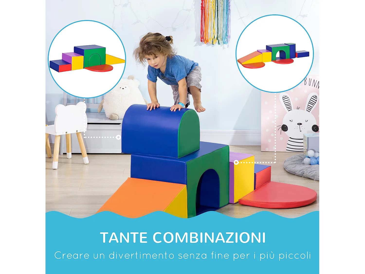 Set da gioco per bambini 1-3 anni da 7 blocchi in pu e epe multicolore