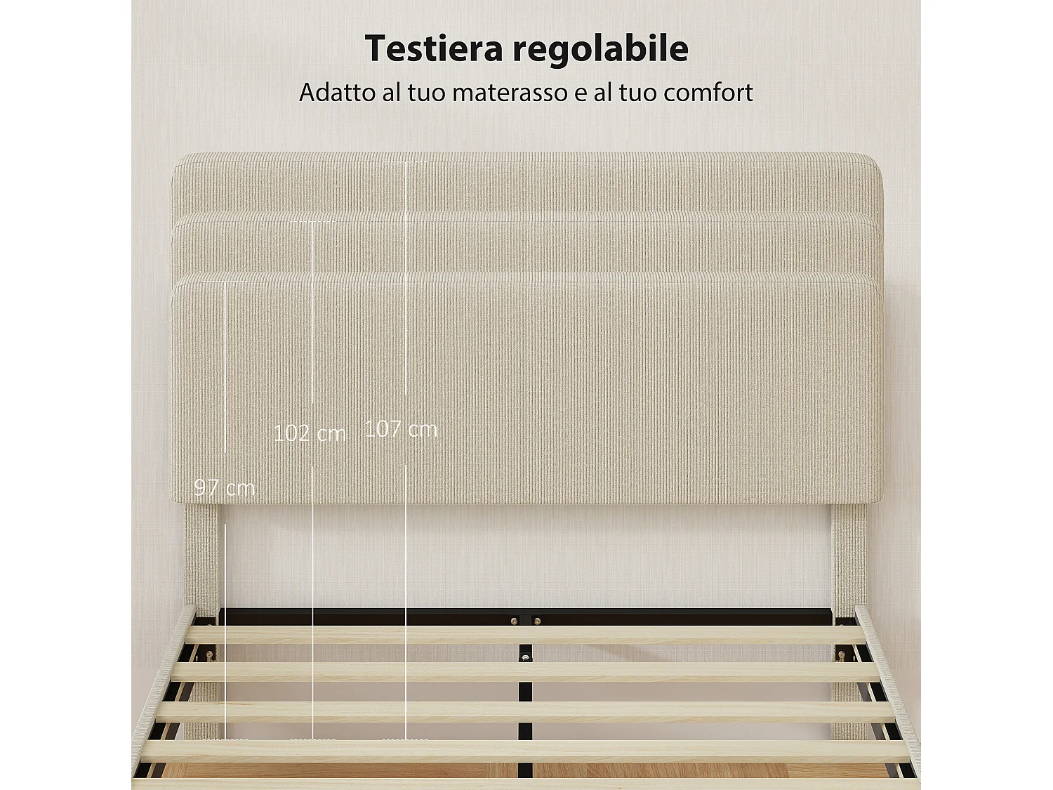 Struttura letto 140x200 cm con testiera imbottita regolabile grigio
