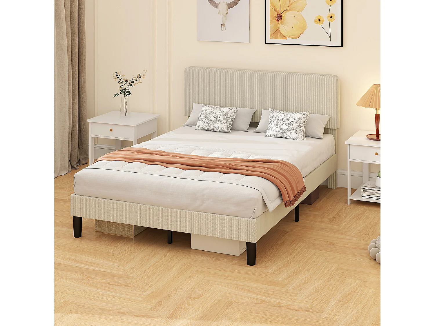 Struttura letto 140x200 cm con testiera imbottita regolabile grigio