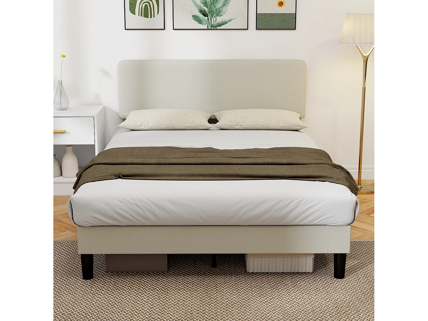 Struttura letto 140x200 cm con testiera imbottita regolabile grigio