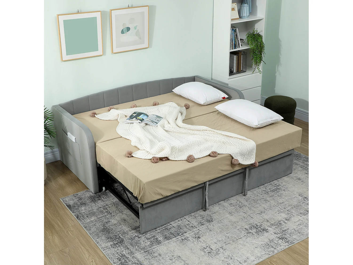 Divano letto con secondo letto estraibile matrimoniale grigio chiaro