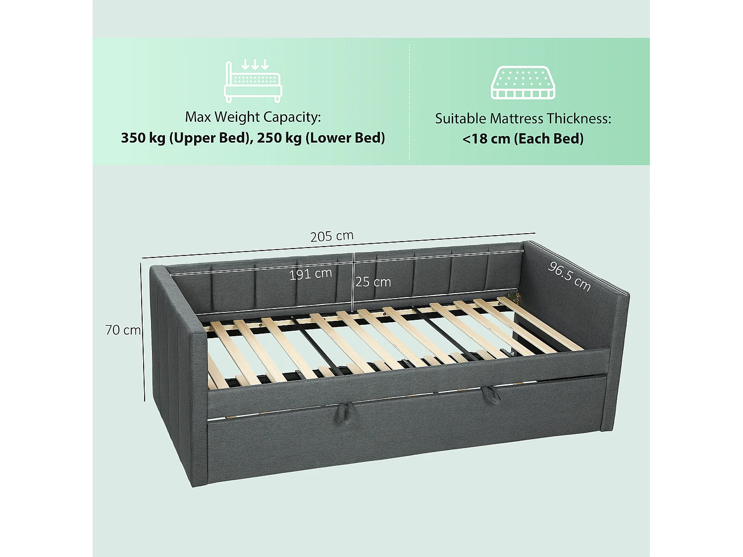 Divano letto singolo con secondo letto estraibile grigio scuro