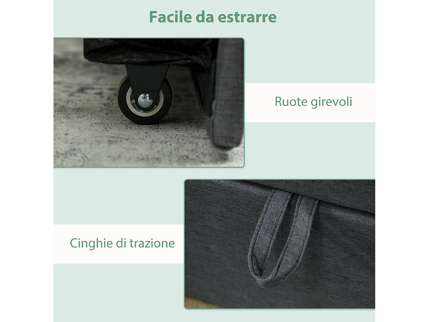 Divano letto singolo con secondo letto estraibile grigio scuro