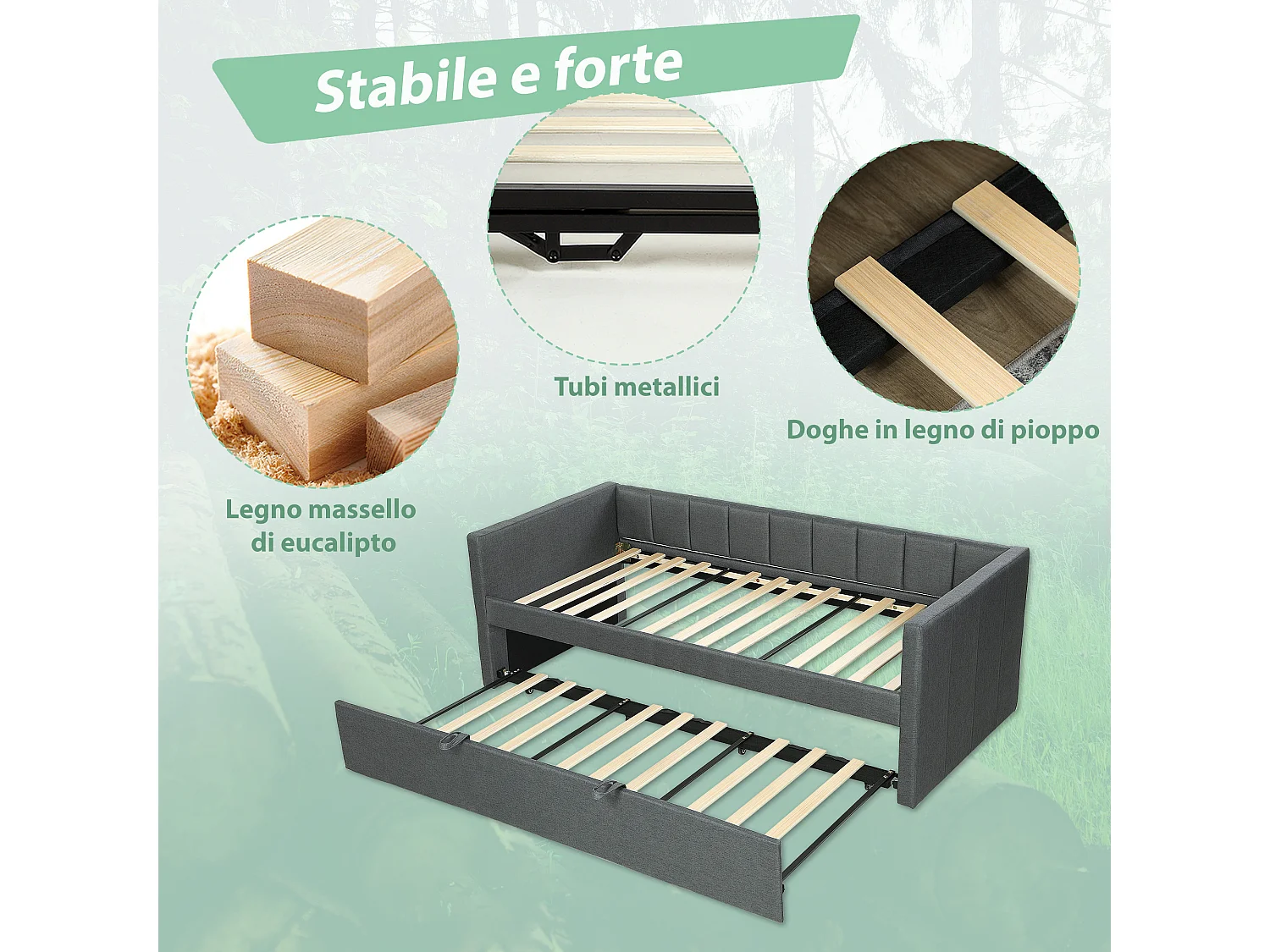 Divano letto singolo con secondo letto estraibile grigio scuro