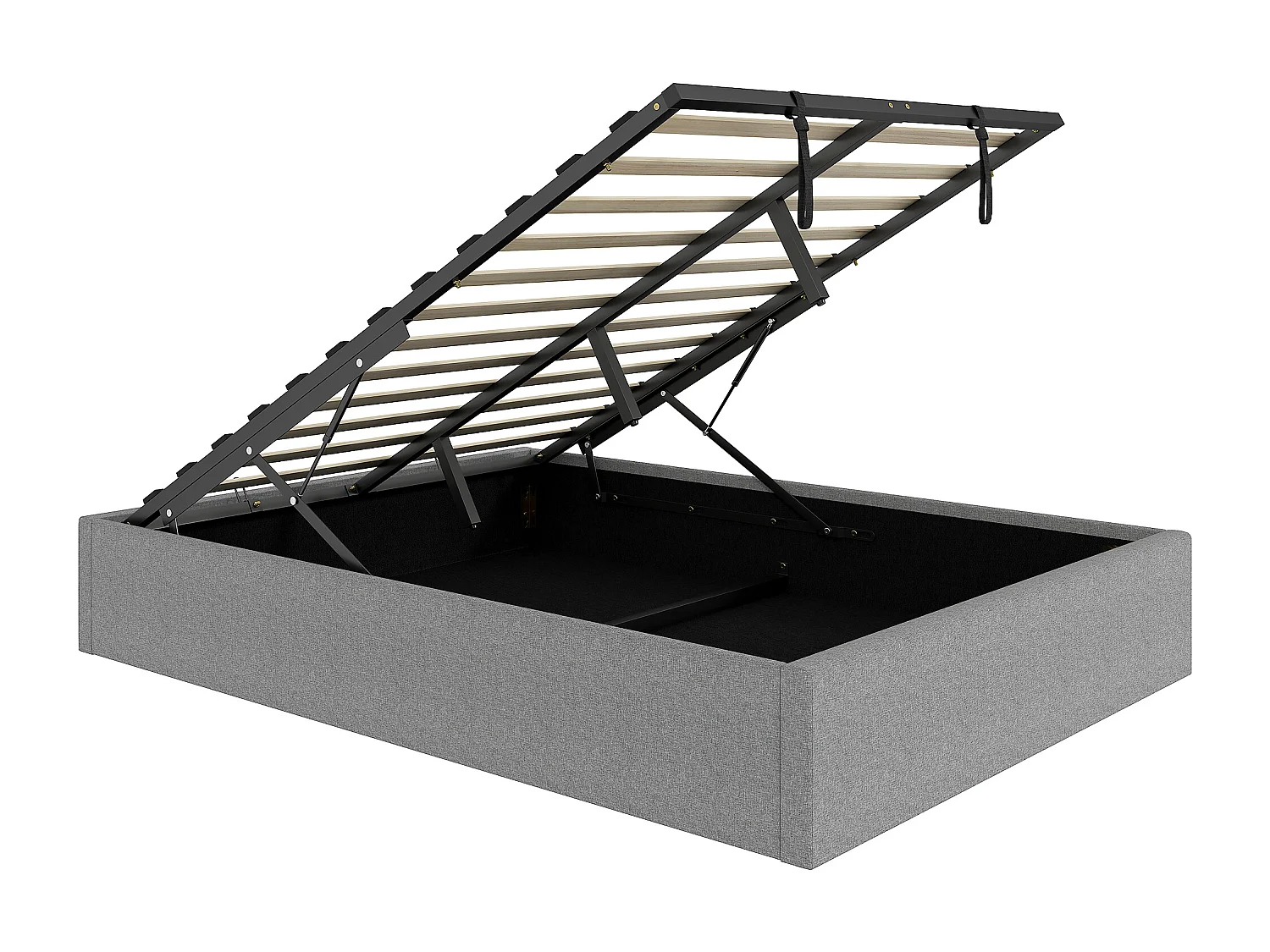 Letto contenitore 190x140 cm con doghe in legno e tessuto grigio