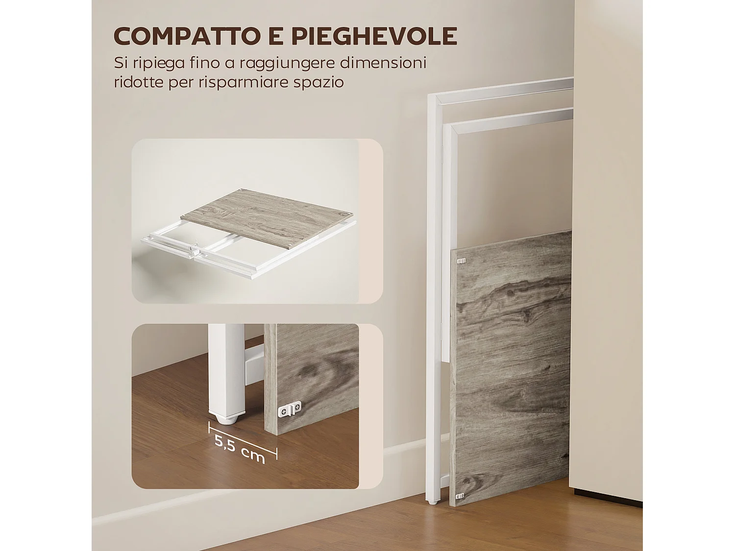 Scrivania pieghevole con stand per monitor rimovibile colore legno
