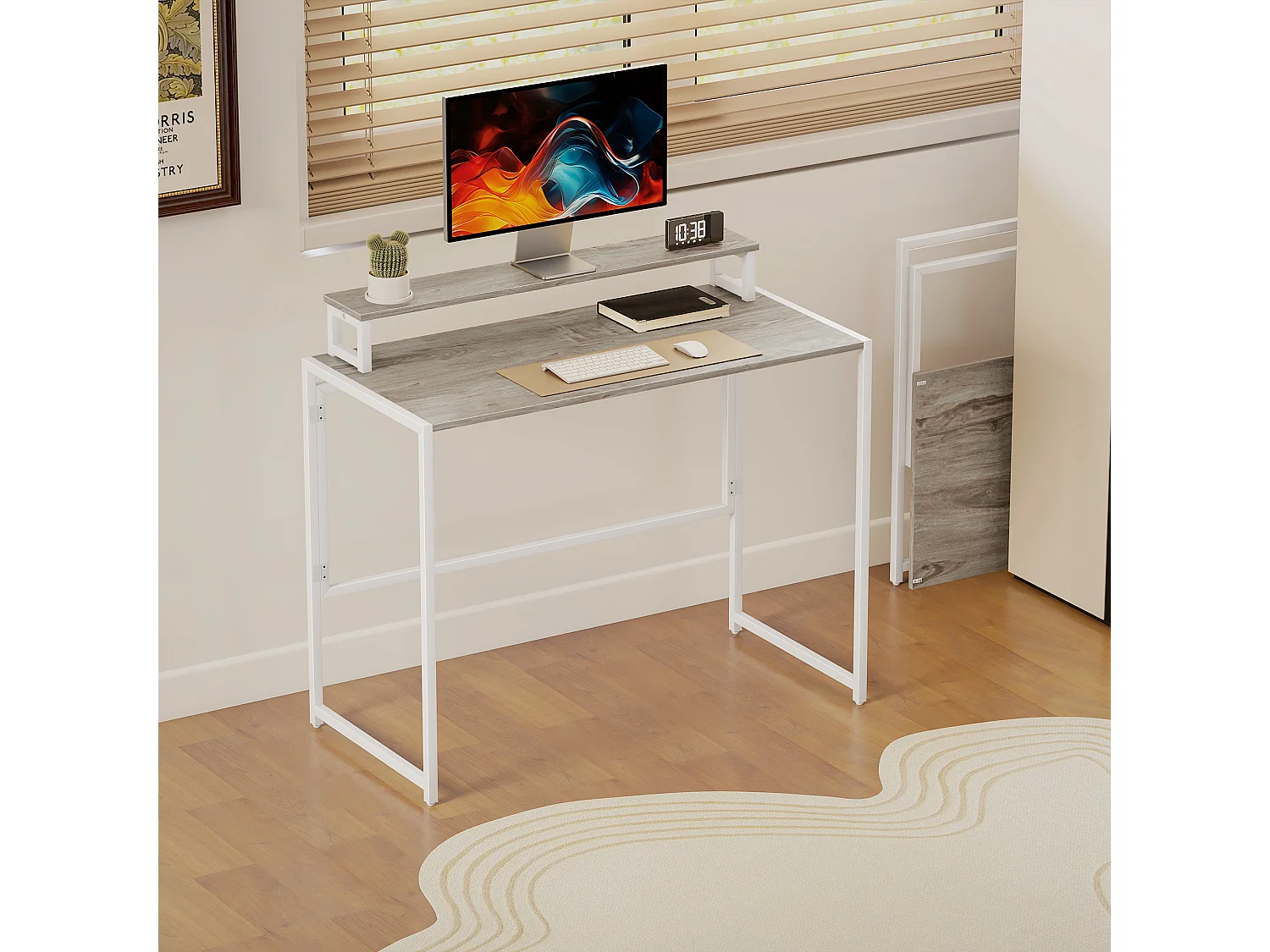 Scrivania pieghevole con stand per monitor rimovibile colore legno