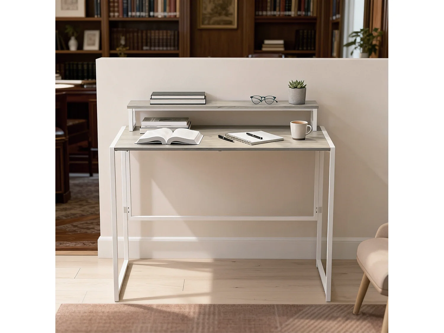 Scrivania pieghevole con stand per monitor rimovibile colore legno