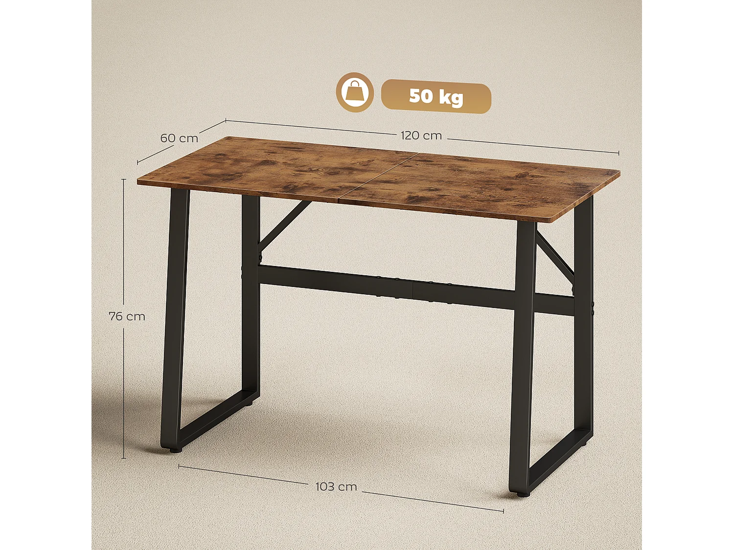 Scrivania per camera stile industriale in legno e acciaio nero marrone