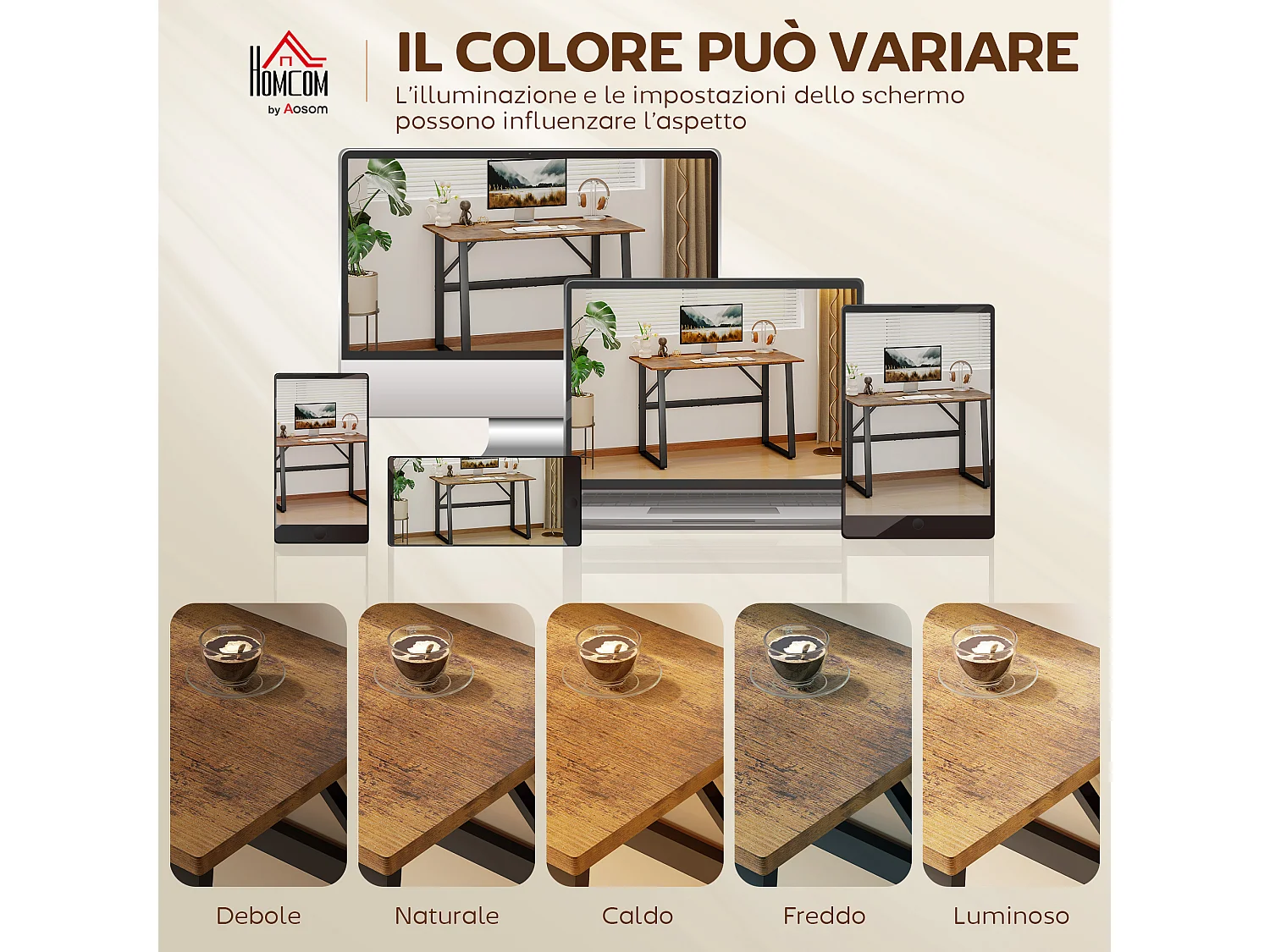 Scrivania per camera stile industriale in legno e acciaio nero marrone