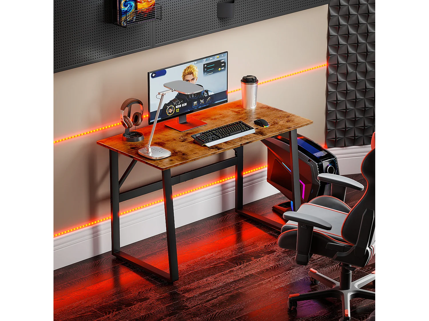 Scrivania per camera stile industriale in legno e acciaio nero marrone