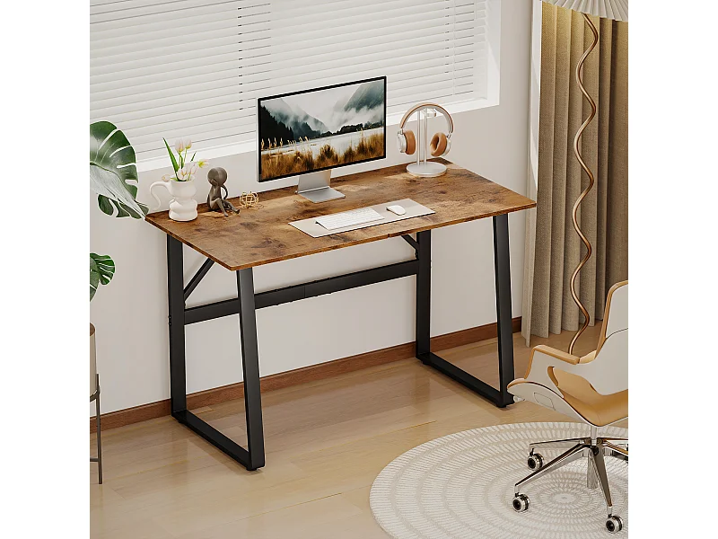 Scrivania per camera stile industriale in legno e acciaio nero marrone
