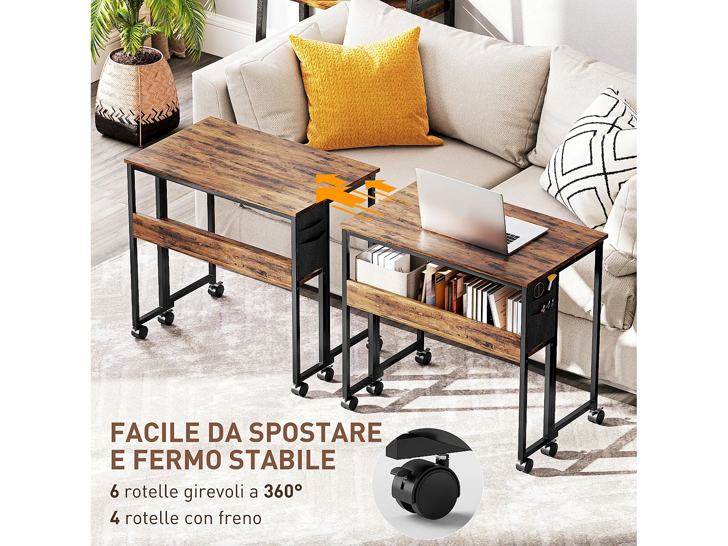 Scrivania pieghevole con ripiano aperto e tasca laterale marrone nero