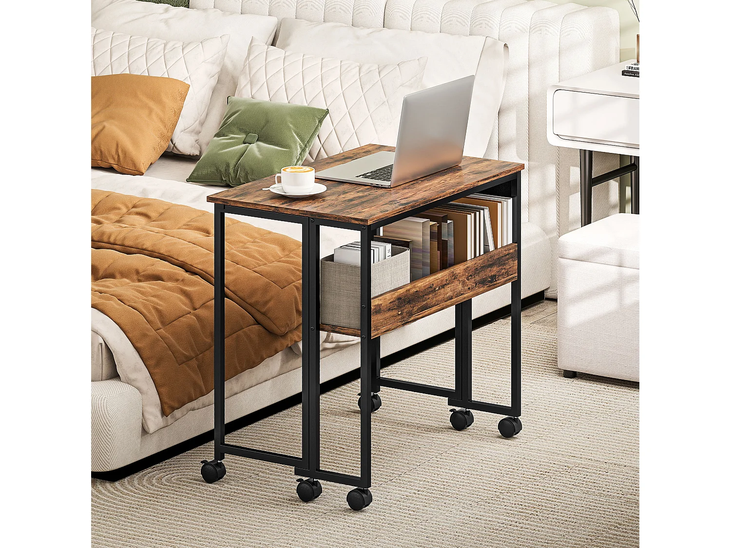 Scrivania pieghevole con ripiano aperto e tasca laterale marrone nero