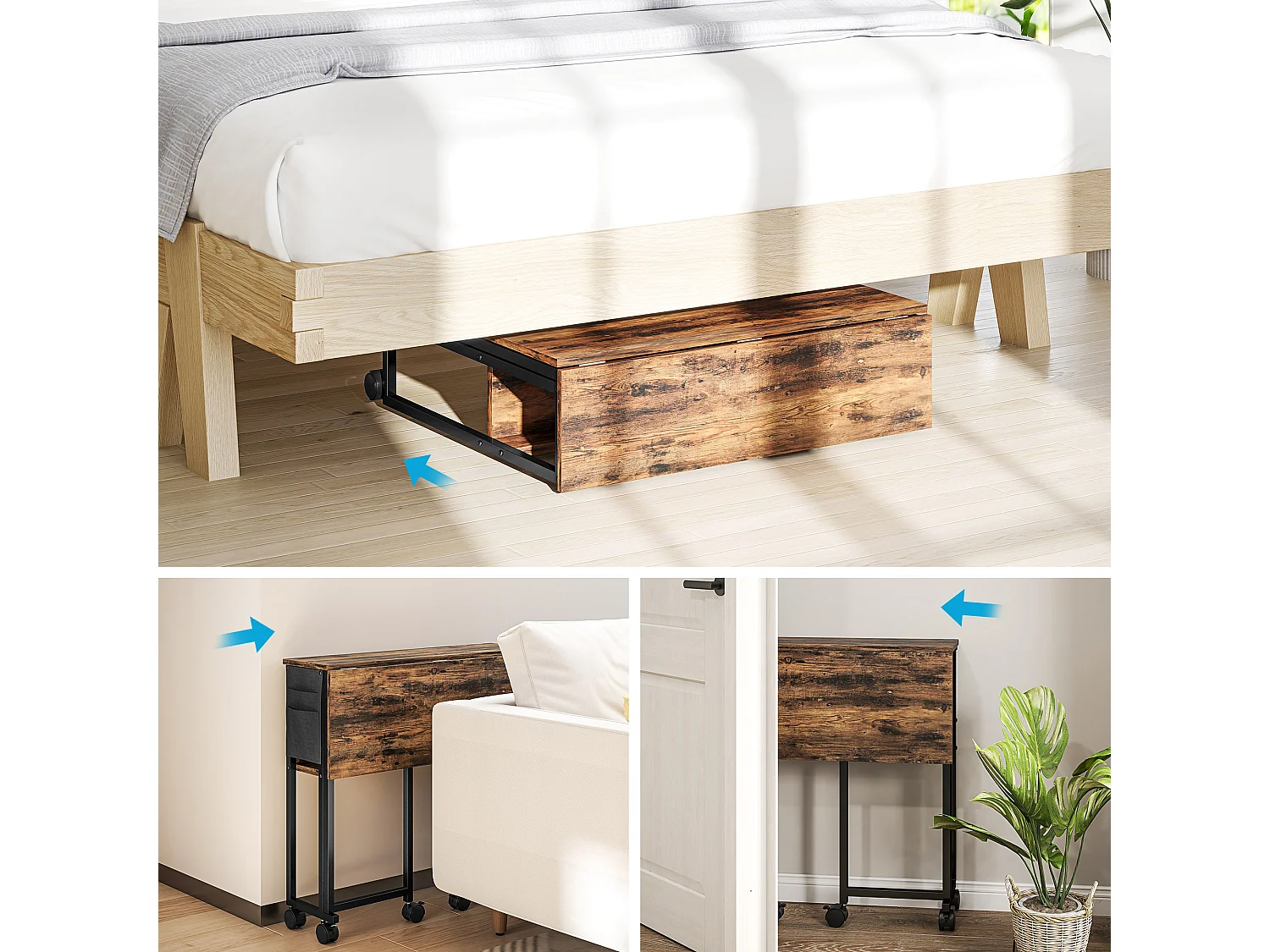 Scrivania pieghevole con ripiano aperto e tasca laterale marrone nero