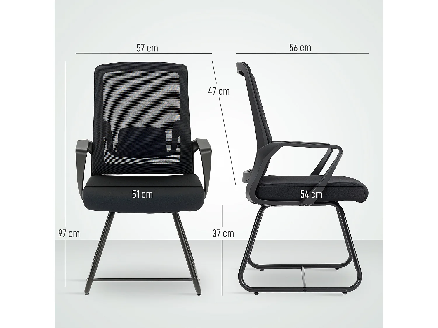 HOMCOM Sedia Ufficio Senza Ruote, Sedia Ergonomica con Braccioli per Sala d'Attesa e Sala Conferenze, Poltrona per Ospiti e Visitatori, Nero