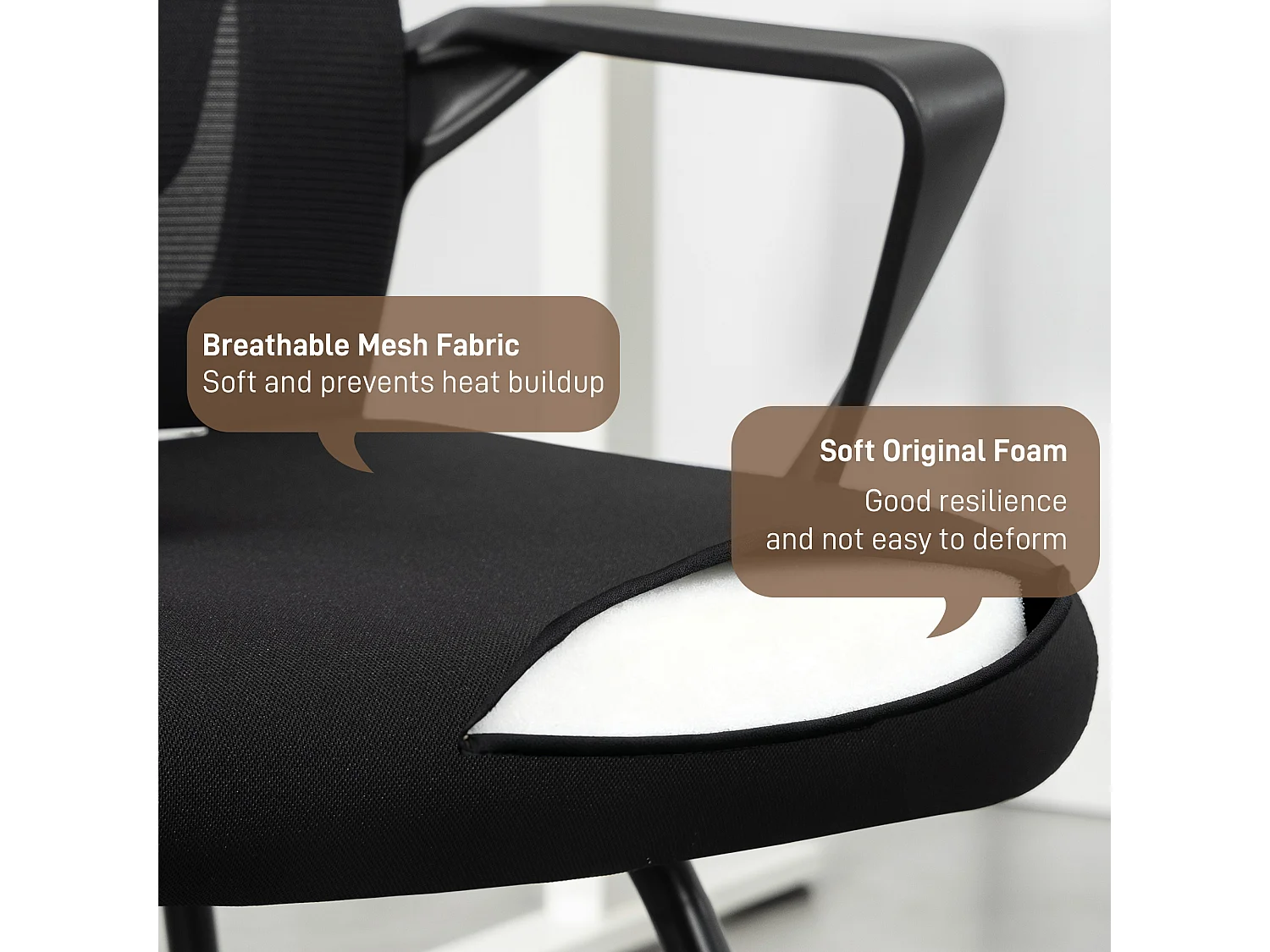 HOMCOM Sedia Ufficio Senza Ruote, Sedia Ergonomica con Braccioli per Sala d'Attesa e Sala Conferenze, Poltrona per Ospiti e Visitatori, Nero