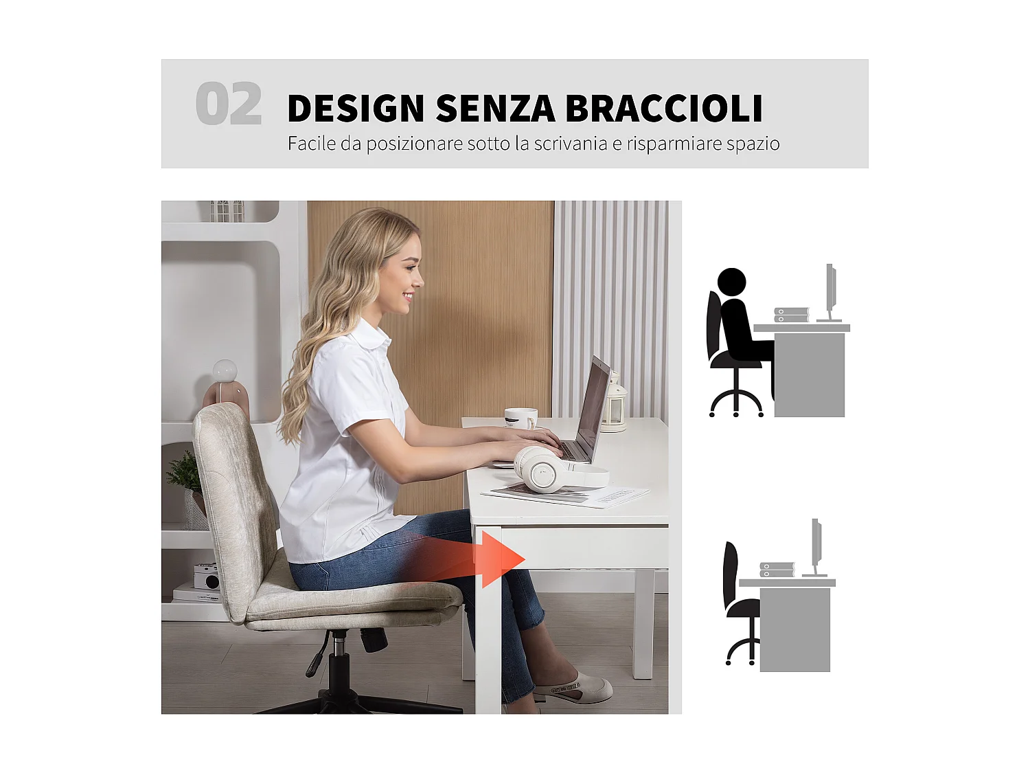 Sedia da ufficio regolabile, inclinabile e girevole in chenille beige