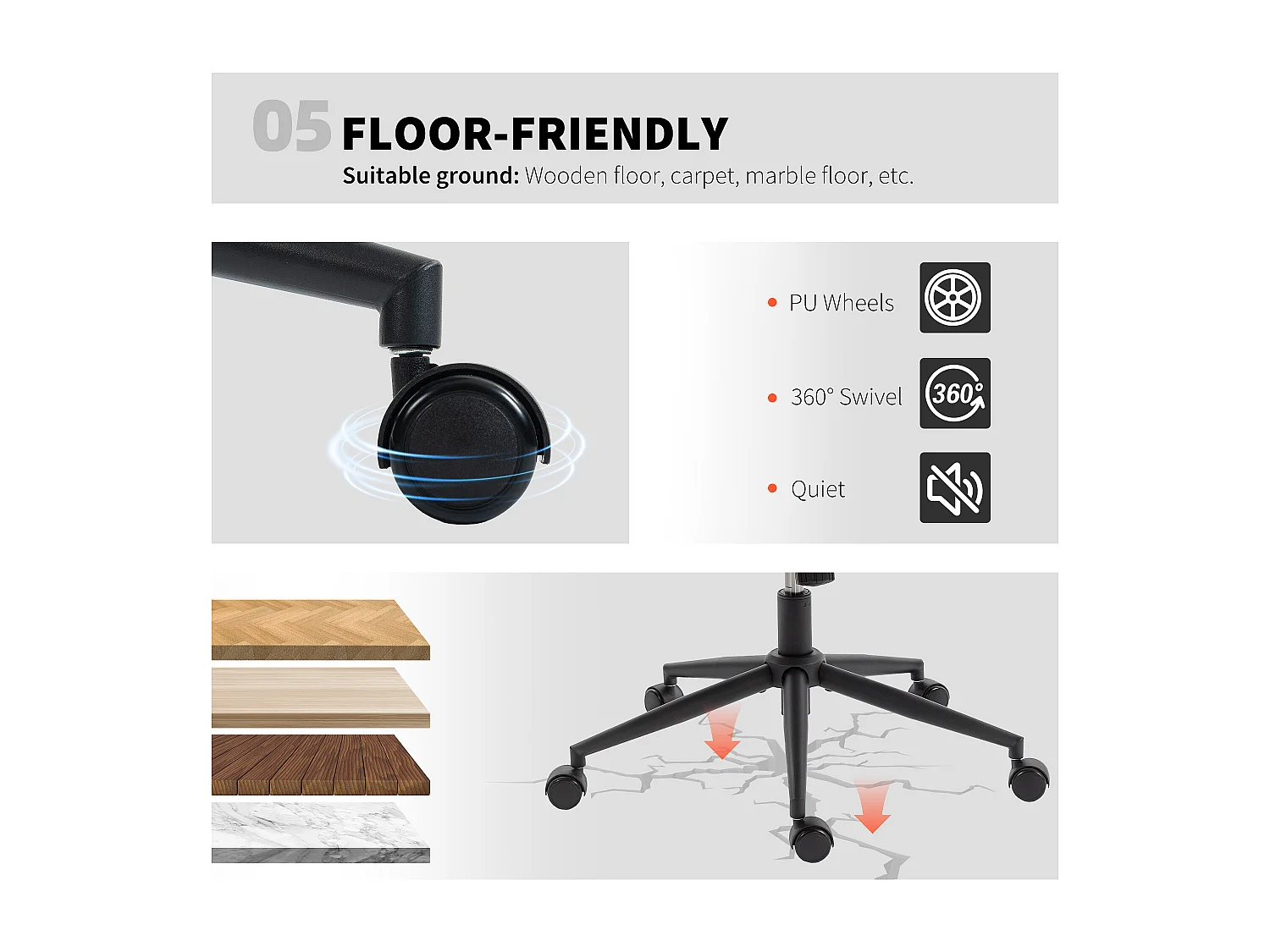 Sedia da ufficio regolabile, inclinabile e girevole in chenille beige