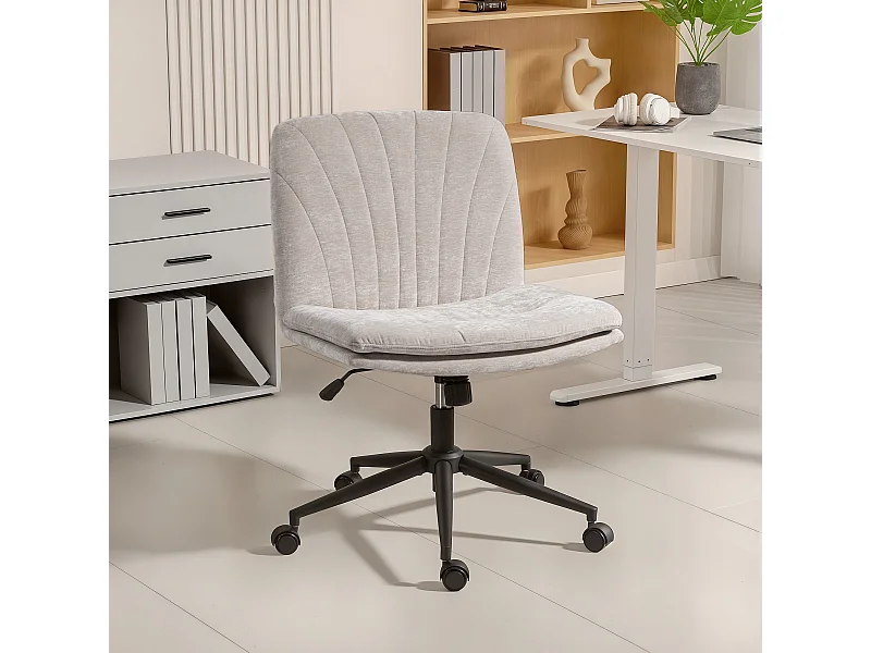 Sedia da ufficio regolabile, inclinabile e girevole in chenille beige