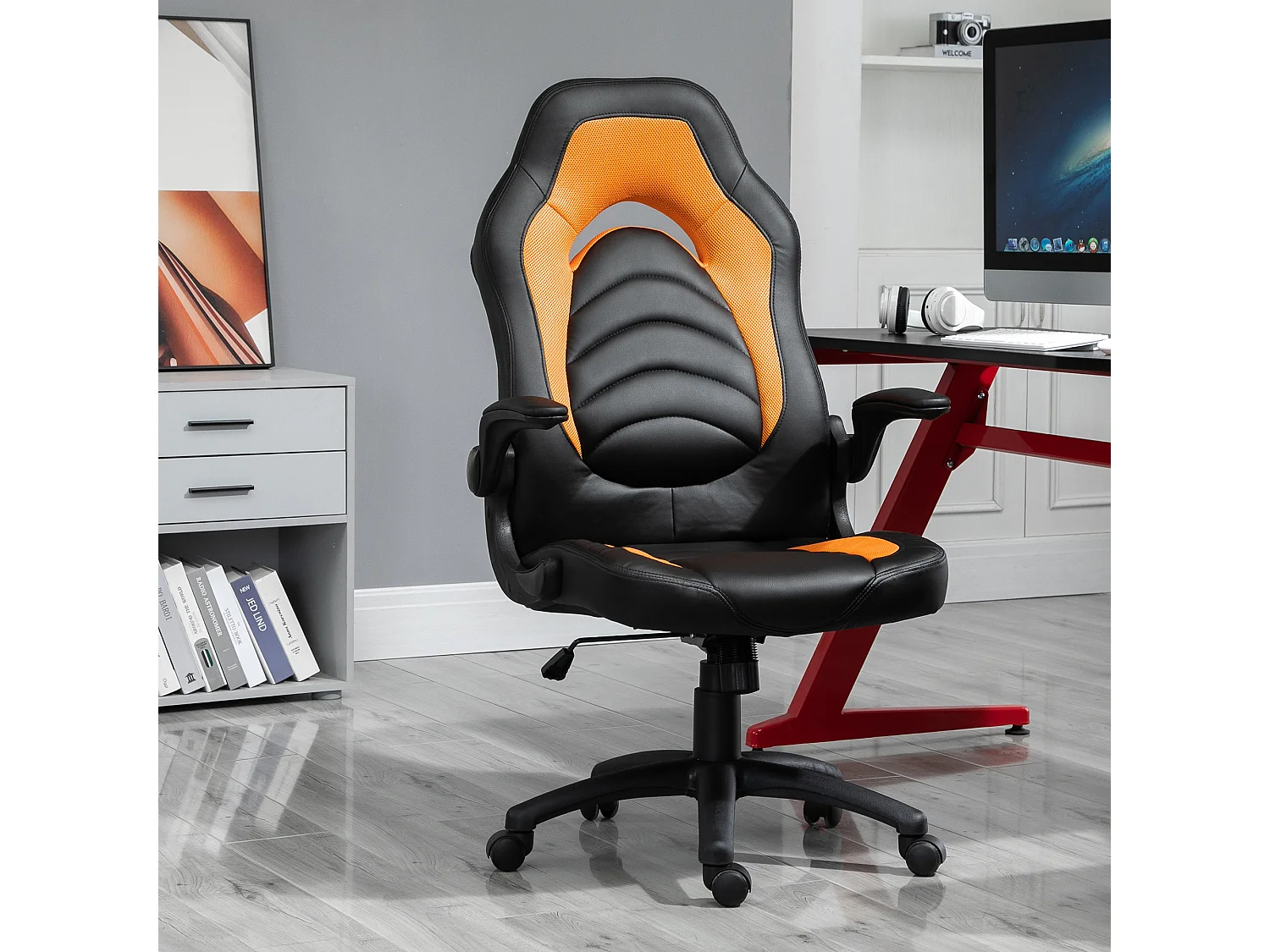 Poltrona gaming similpelle gialla braccioli pieghevoli