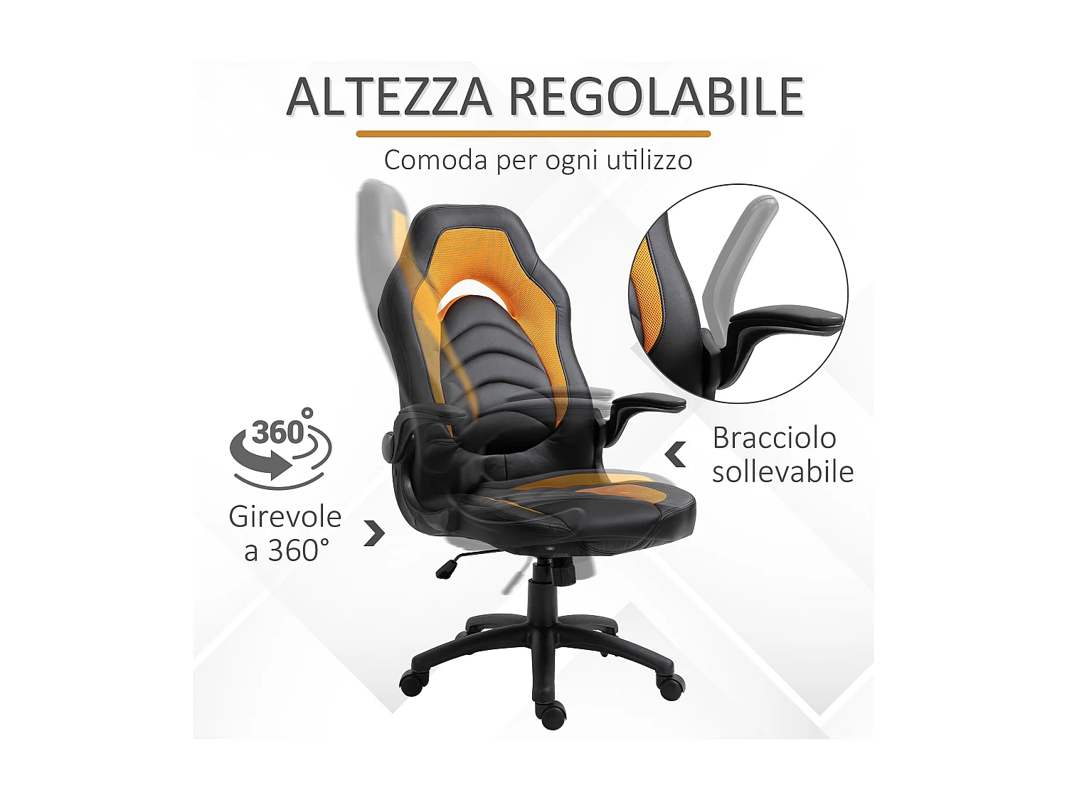 Poltrona gaming similpelle gialla braccioli pieghevoli