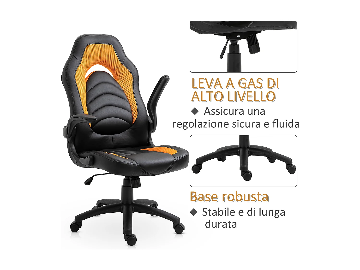 Poltrona gaming similpelle gialla braccioli pieghevoli