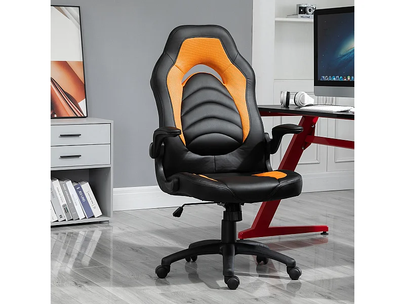 Poltrona gaming similpelle gialla braccioli pieghevoli