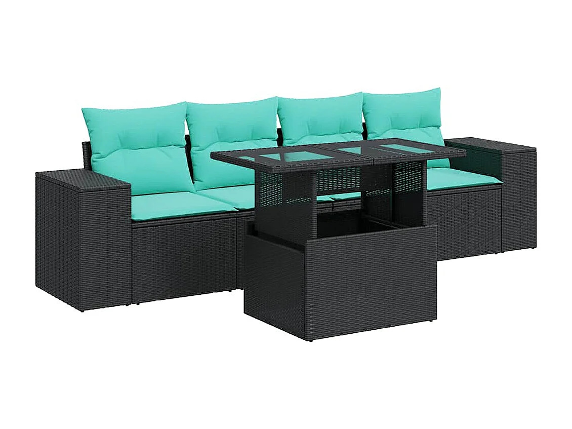 Set sofás jardín y cojines 5 piezas ratán sintético acacia negro