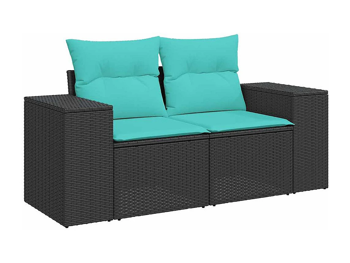 Set sofás jardín y cojines 5 piezas ratán sintético acacia negro