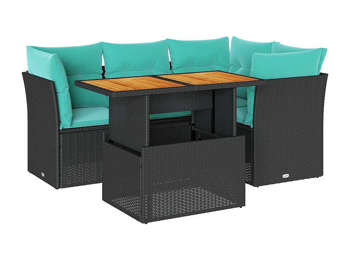 Set de muebles de jardín 5 piezas y cojines ratán sintético negro