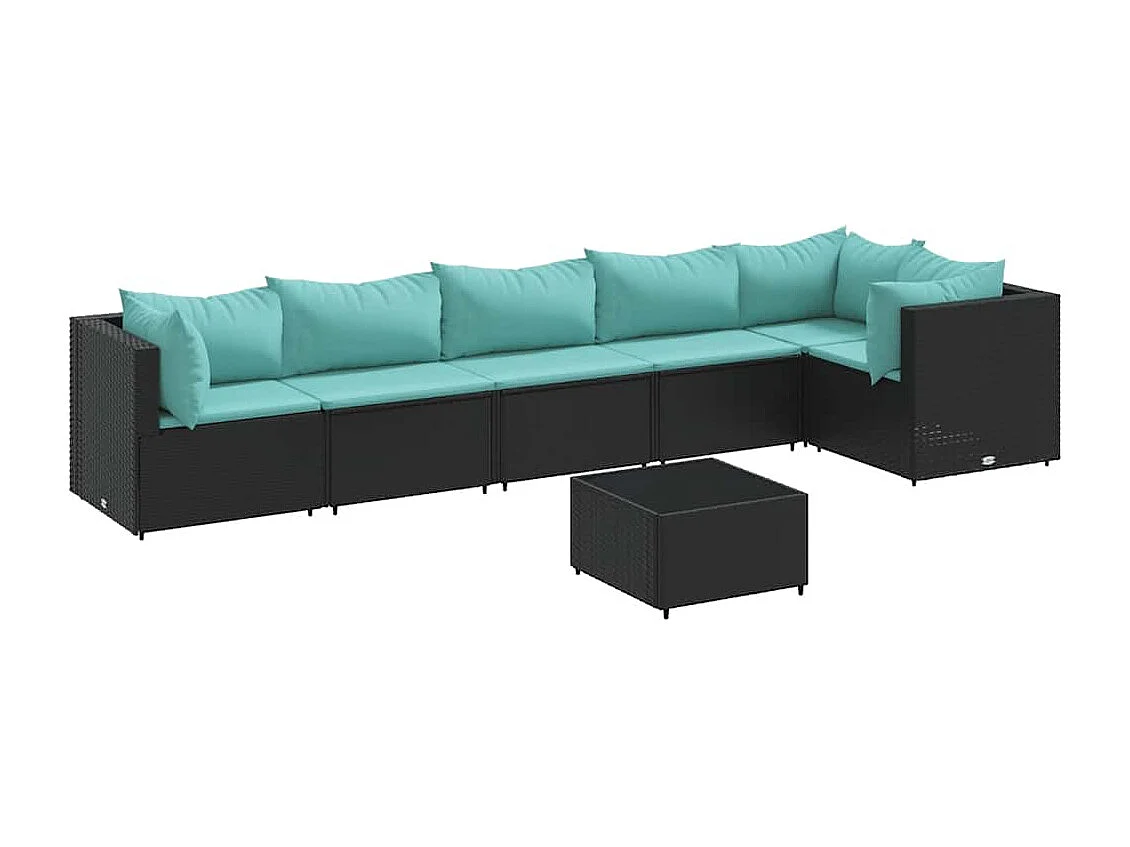 Set de muebles de jardín y cojines 7 piezas ratán sintético negro