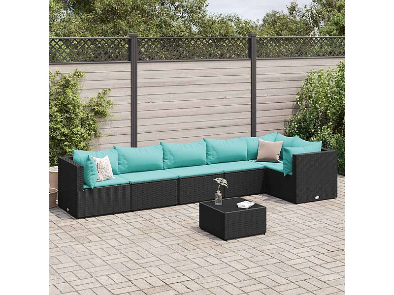 Set de muebles de jardín y cojines 7 piezas ratán sintético negro