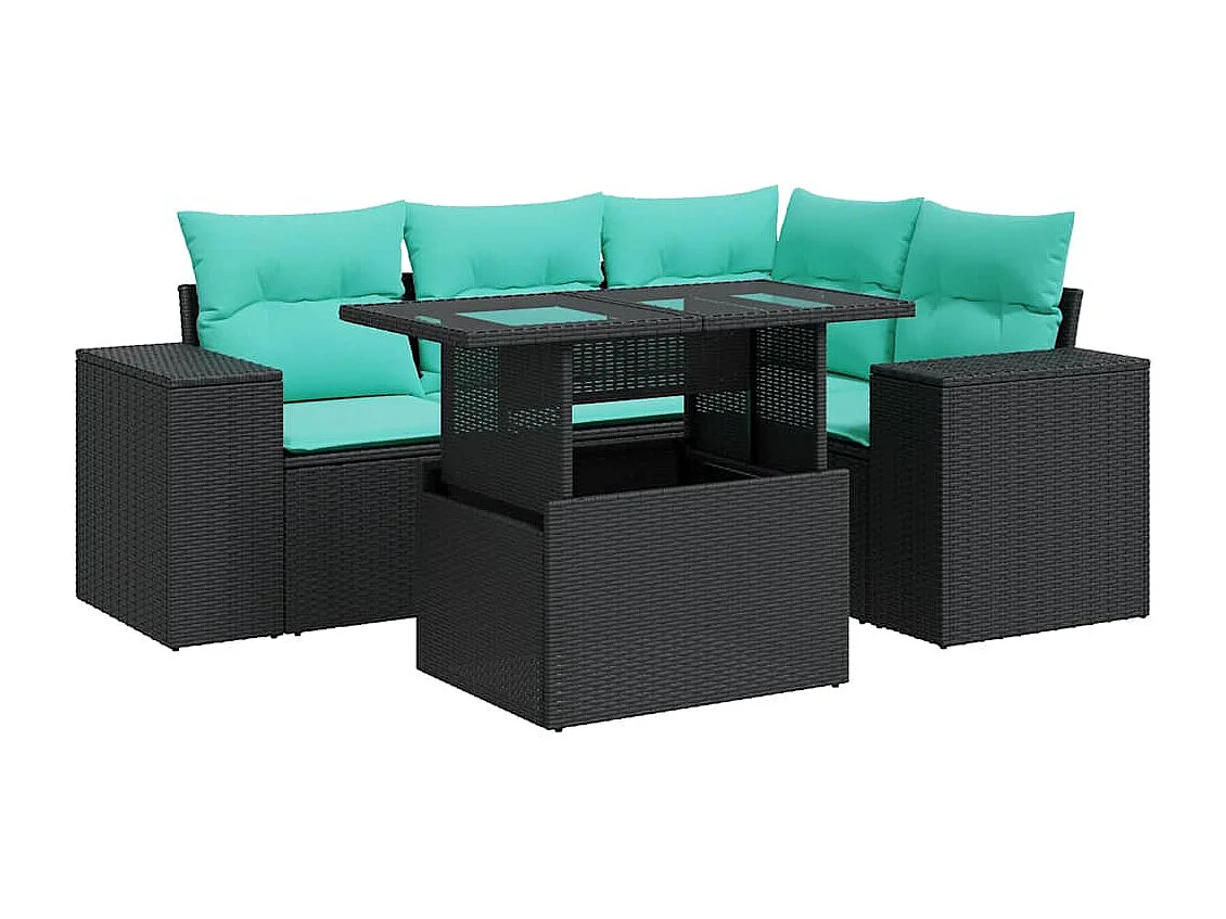 Set sofás jardín y cojines 5 piezas ratán sintético acacia negro