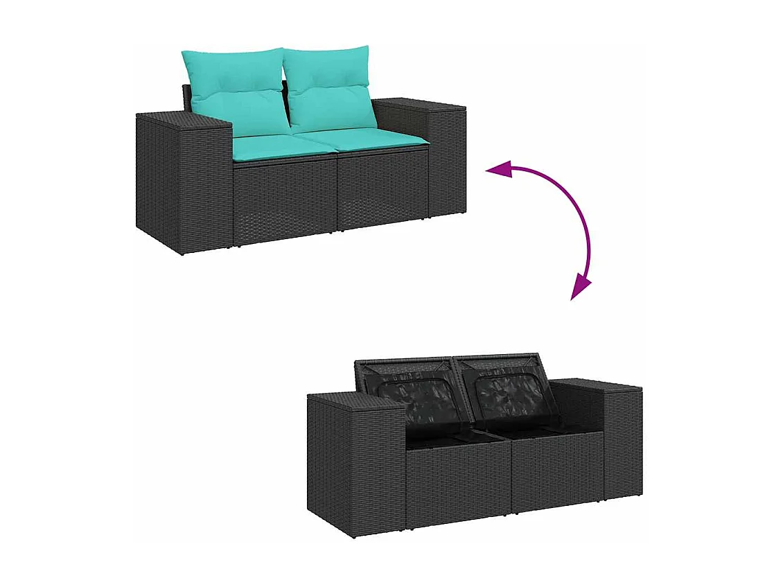 Set sofás jardín y cojines 5 piezas ratán sintético acacia negro