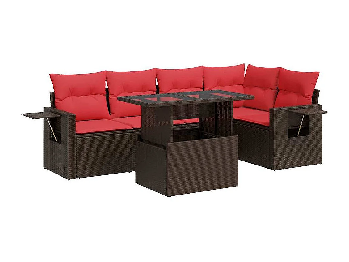 Salon de jardin avec coussins 6pièces marron résine tressée acacia