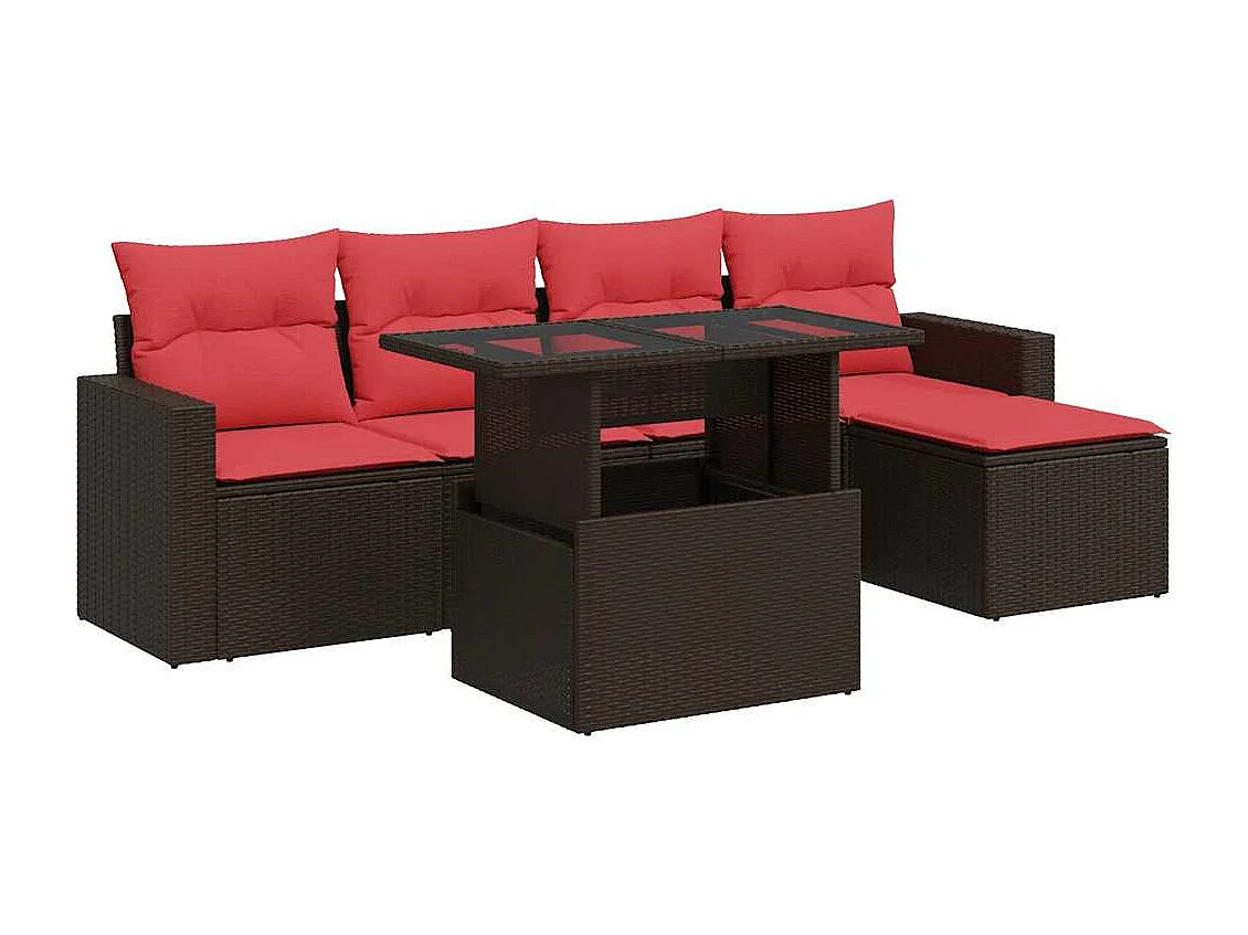 Salon de jardin avec coussins 6pièces marron résine tressée acacia