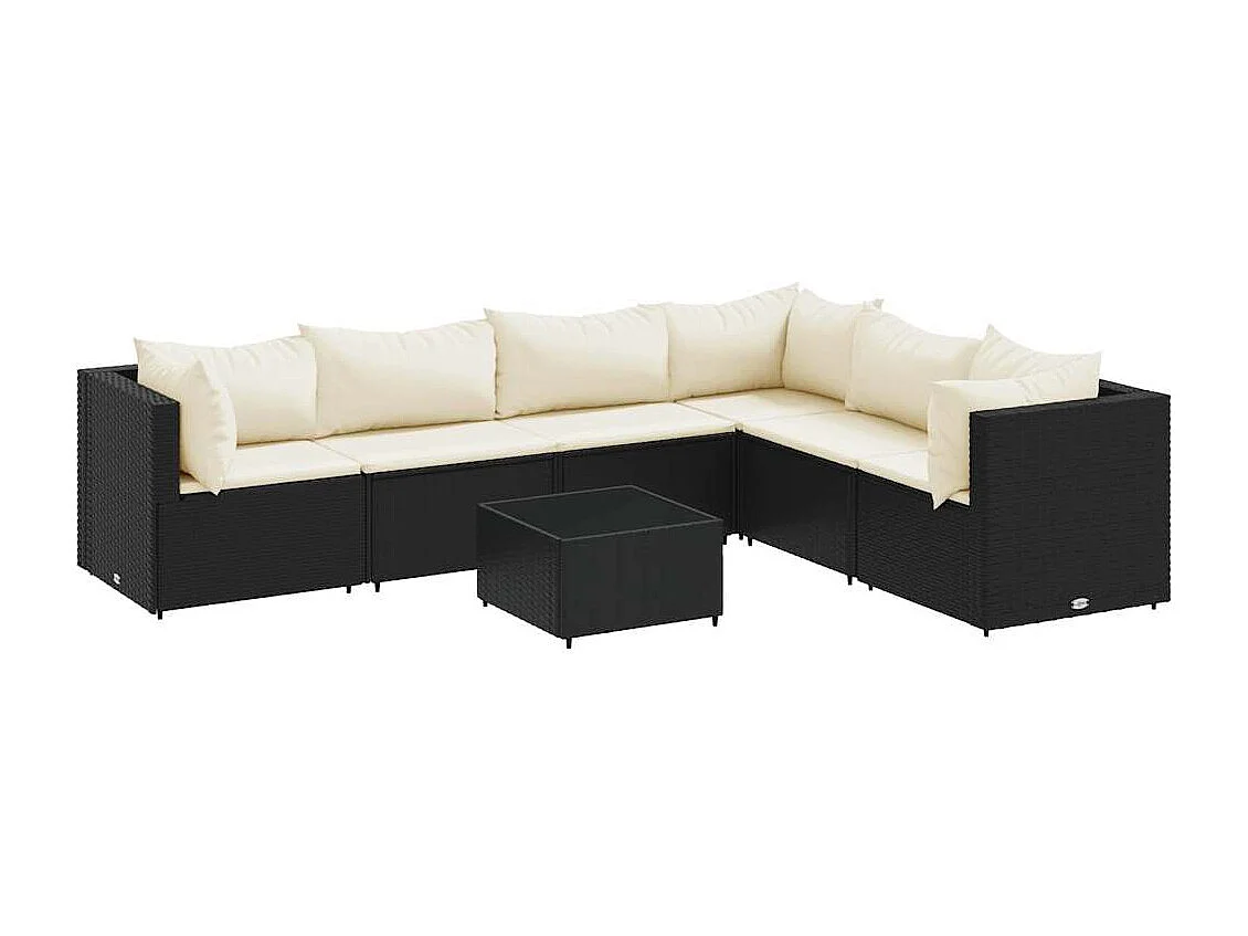Set de muebles de jardín y cojines 7 piezas ratán sintético negro