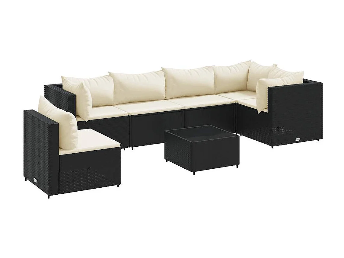 Set de muebles de jardín y cojines 7 piezas ratán sintético negro