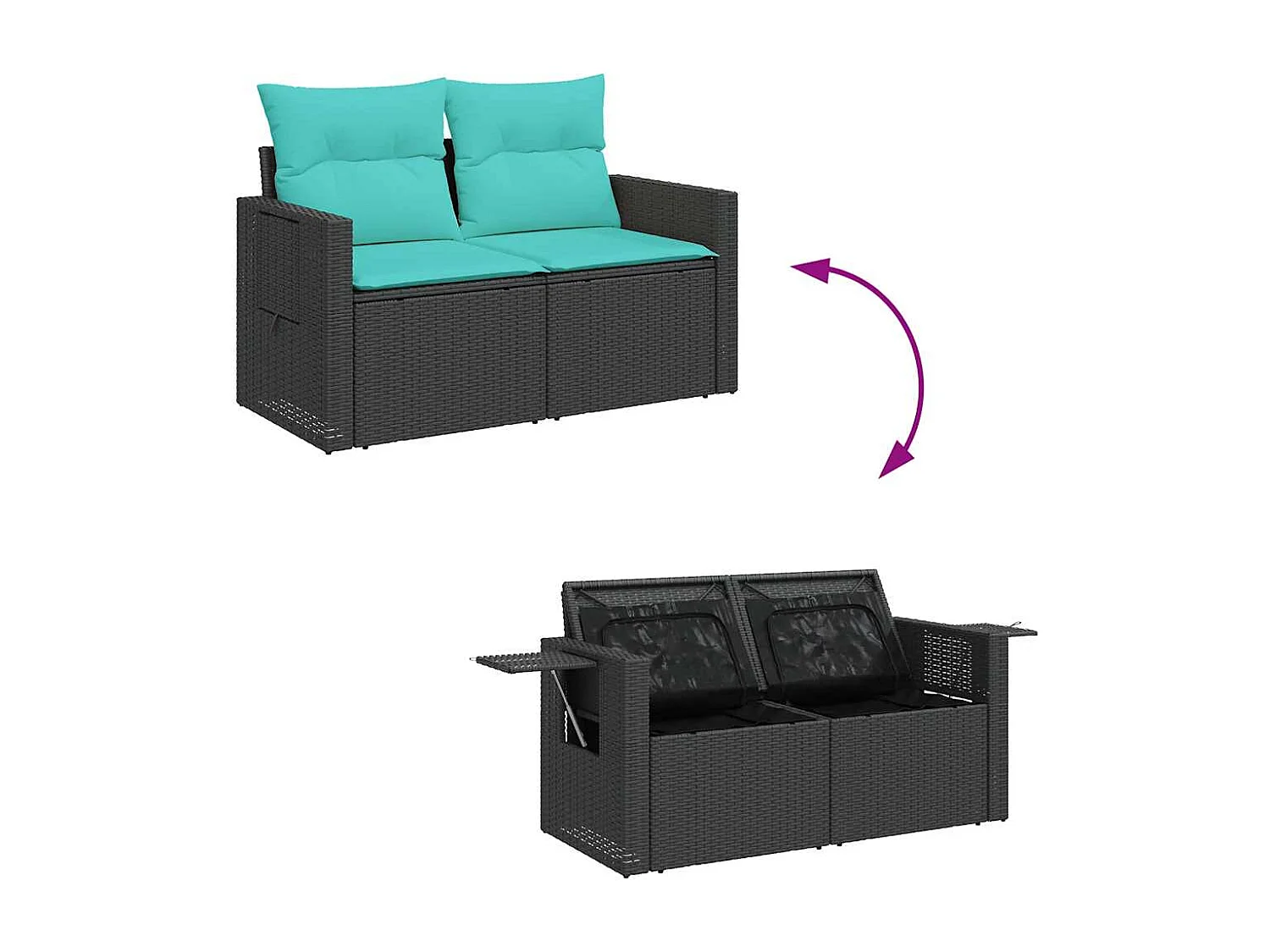 Set de sofás de jardín 6 piezas y cojines ratán sintético negro