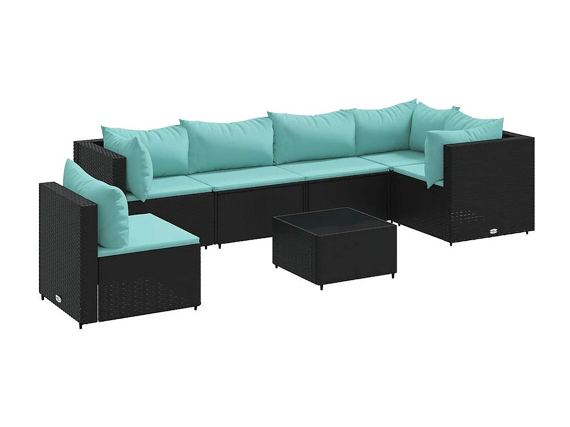 Set de muebles de jardín y cojines 7 piezas ratán sintético negro