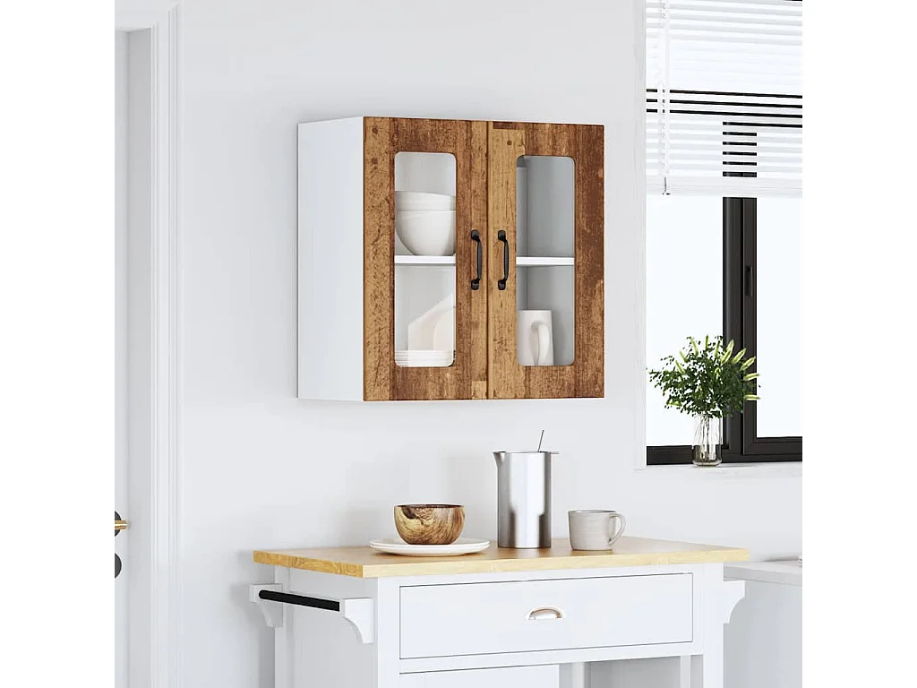 Meuble murale de cuisine avec porte vitrée Bois d'ingénierie ancien