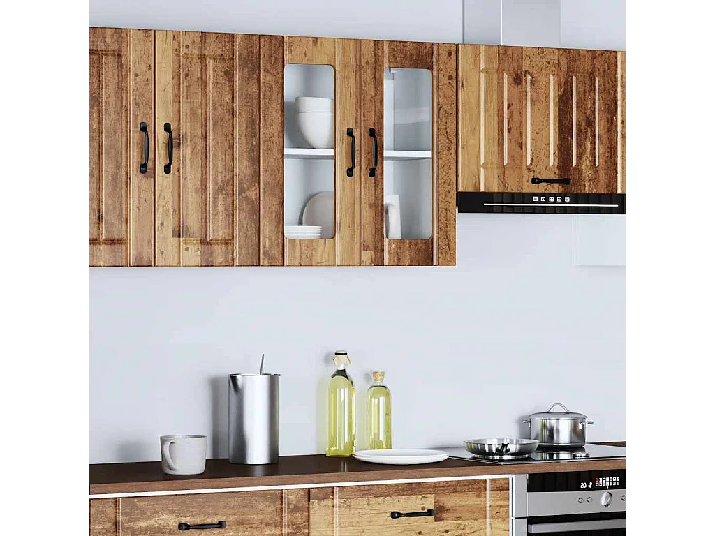 Meuble murale de cuisine avec porte vitrée Bois d'ingénierie ancien