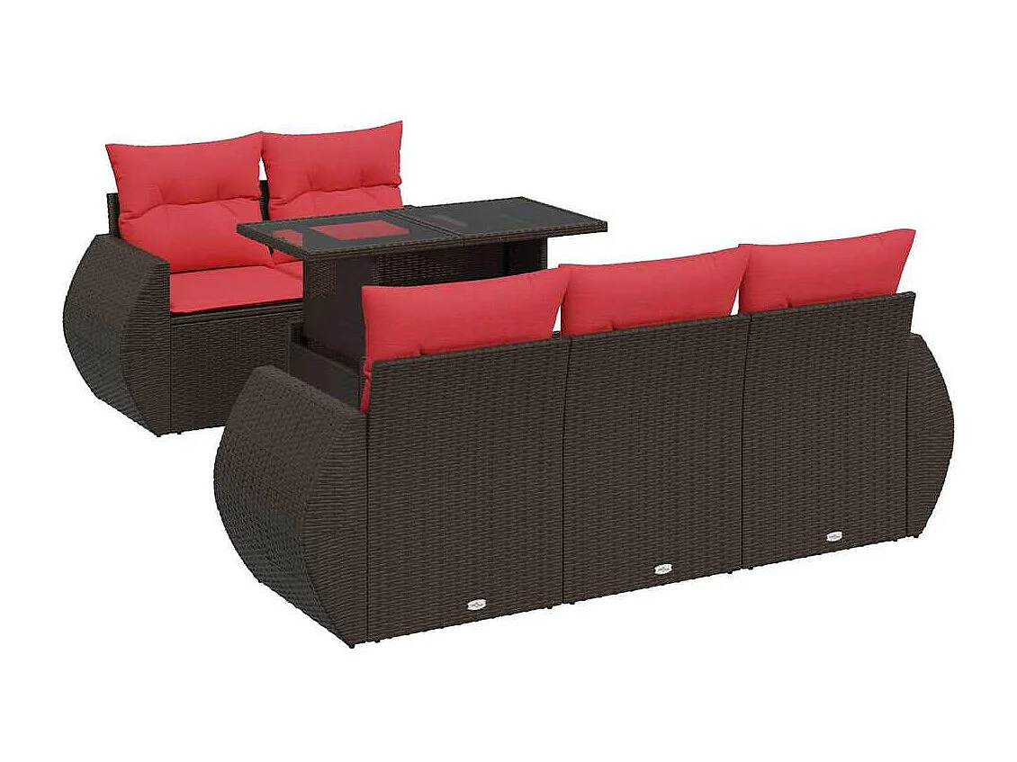 Salon de jardin avec coussins 6pièces marron résine tressée acacia